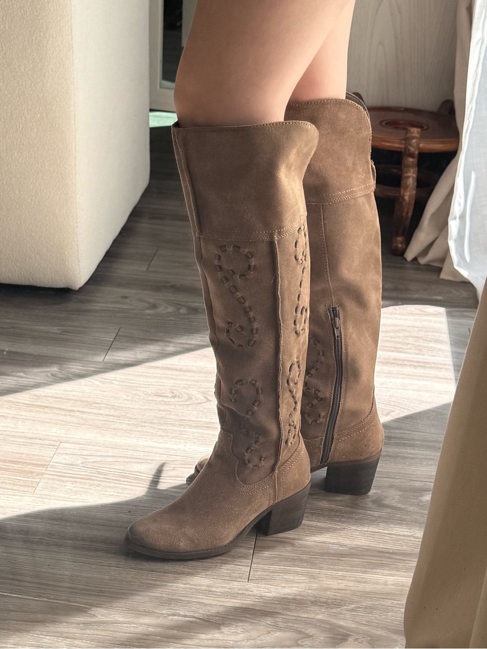 Carlos Santana Taupe Suede Knee High Western Boots Boho Festival 7